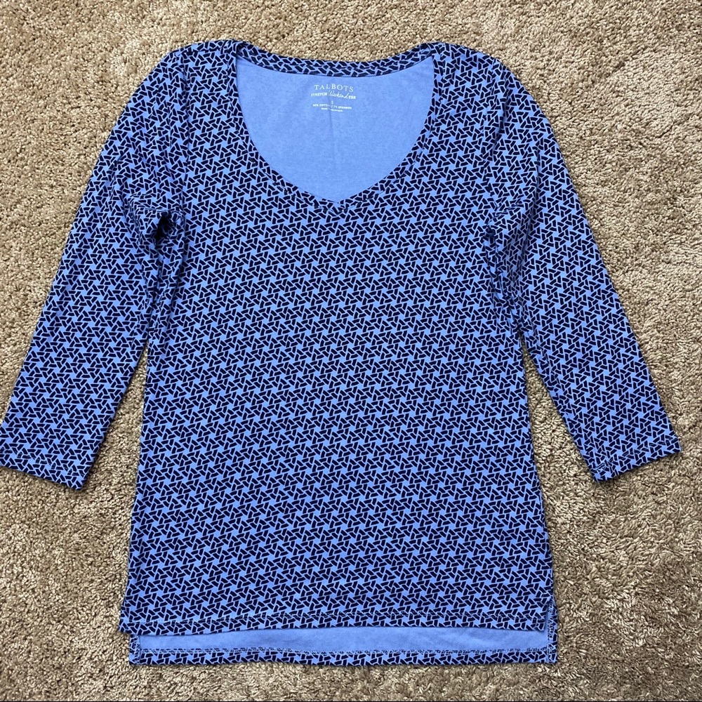 Talbots Blue Geometric Blue Weekend Tee T-Shirt S